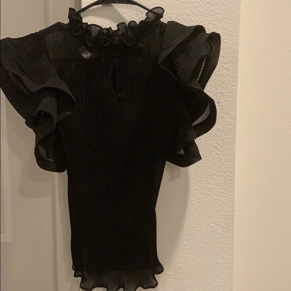 Chiffon black mock neck top - Picture 3 of 3
